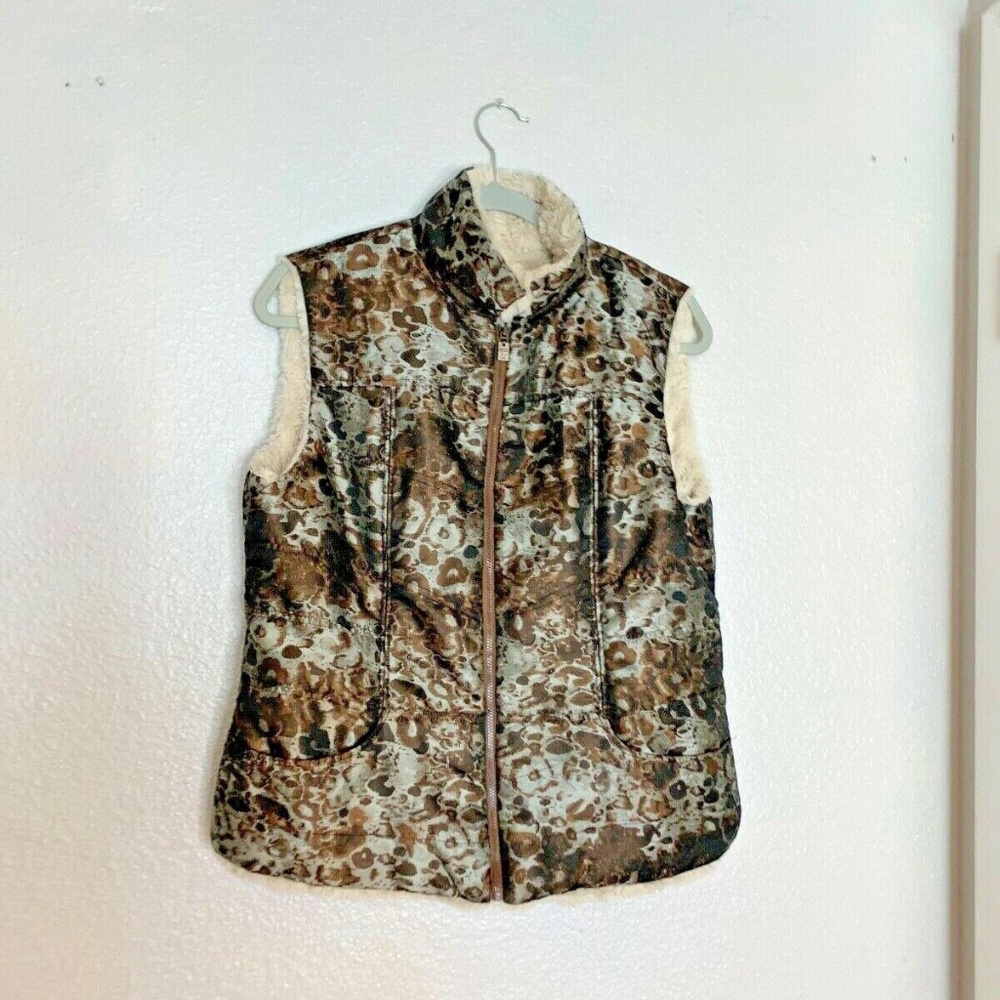 Ubu Womens Sz M Fur Animal Print Reversible Vest Shiny 600PF  100% Polyester Dry